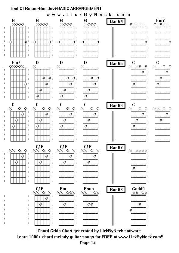 Chord Grids Chart of chord melody fingerstyle guitar song-Bed Of Roses-Bon Jovi-BASIC ARRANGEMENT,generated by LickByNeck software.